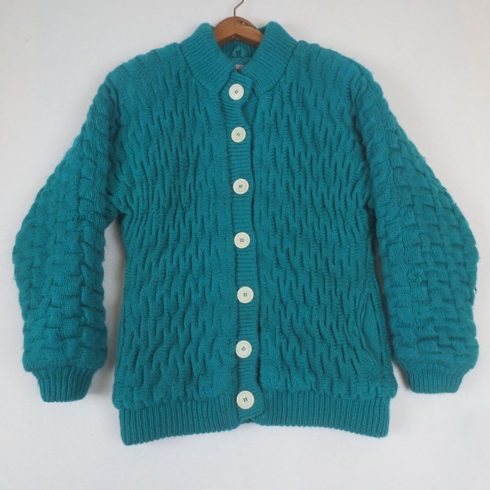 VTG Changing Scene Jacket Womens‎ S Green Lined Chunky Knit Cottagecore Granny